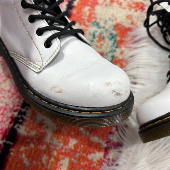 Dr. Martens White Junior 1460 Leather Lace Up Combat Boots Ladies 5 / Mens 4 - Picture 4 of 10